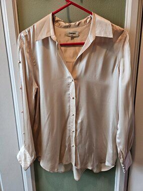 L'Agence Silk Blouse Ivory Beige Button Sleeves Medium M Quiet Luxury
